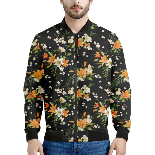 Spring Lily Flowers Pattern Print Men's Bomber Jacket