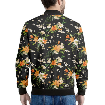 Spring Lily Flowers Pattern Print Men's Bomber Jacket