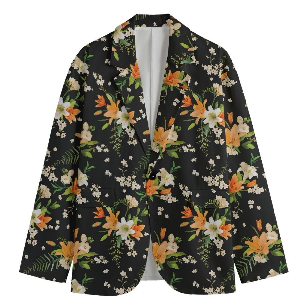 Spring Lily Flowers Pattern Print Men's Cotton Blazer