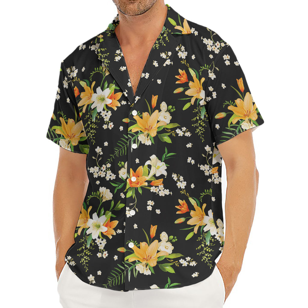 Spring Lily Flowers Pattern Print Men's Deep V-Neck Shirt