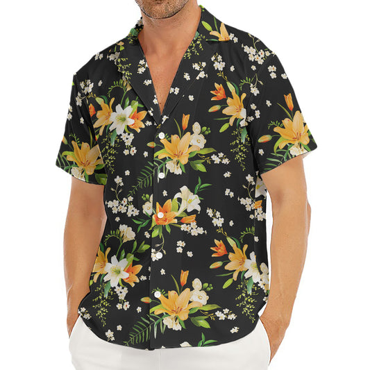 Spring Lily Flowers Pattern Print Men's Deep V-Neck Shirt