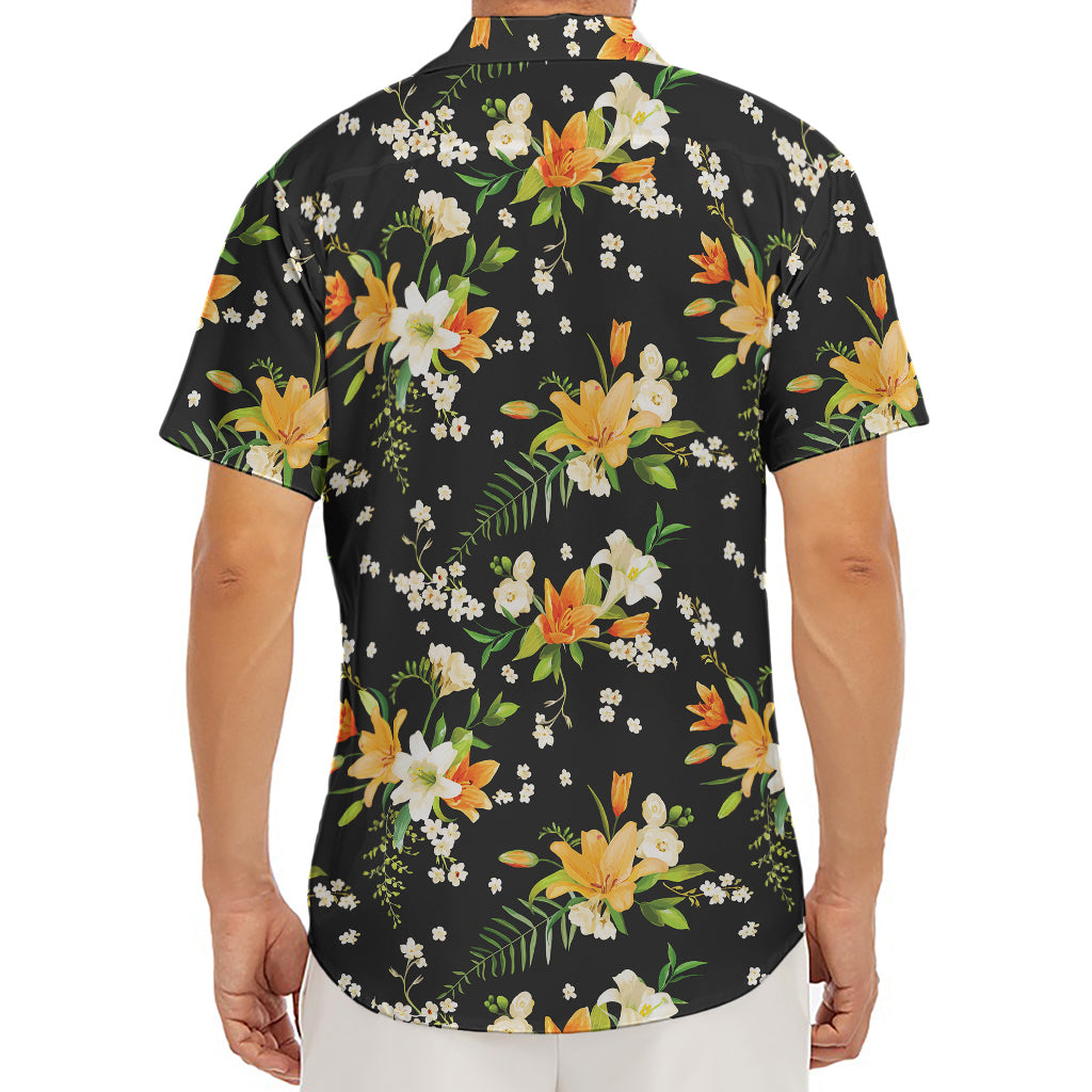 Spring Lily Flowers Pattern Print Men's Deep V-Neck Shirt