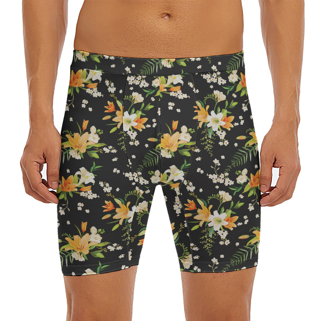 Spring Lily Flowers Pattern Print Men's Long Boxer Briefs