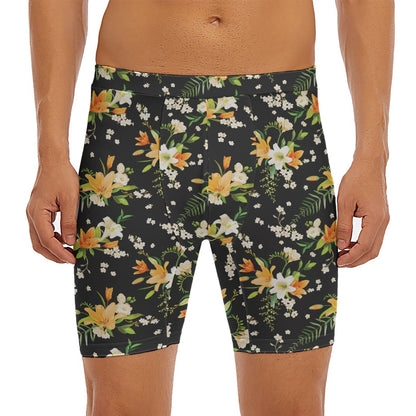 Spring Lily Flowers Pattern Print Men's Long Boxer Briefs