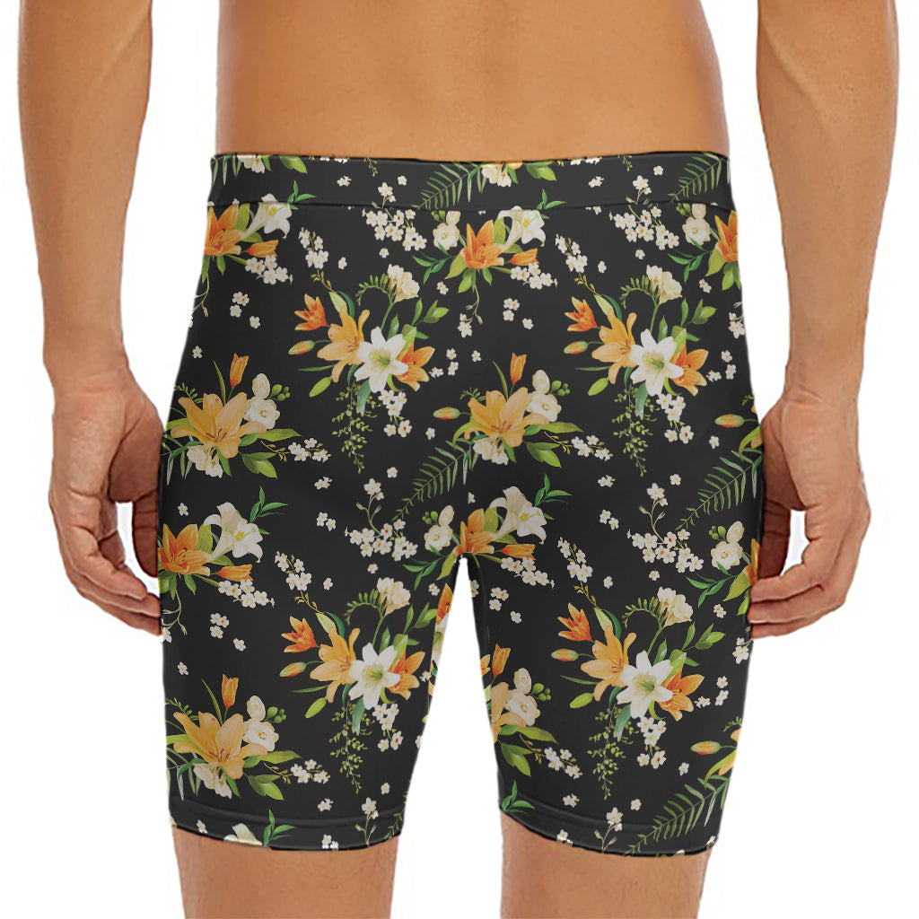Spring Lily Flowers Pattern Print Men's Long Boxer Briefs