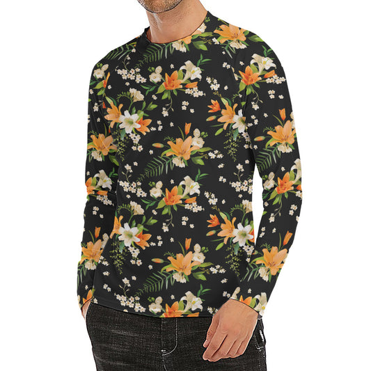 Spring Lily Flowers Pattern Print Men's Long Sleeve Rash Guard