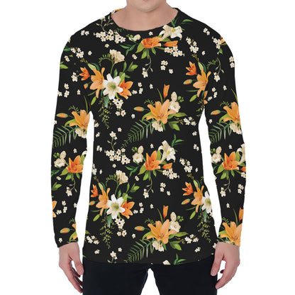 Spring Lily Flowers Pattern Print Men's Long Sleeve T-Shirt