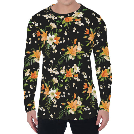 Spring Lily Flowers Pattern Print Men's Long Sleeve T-Shirt