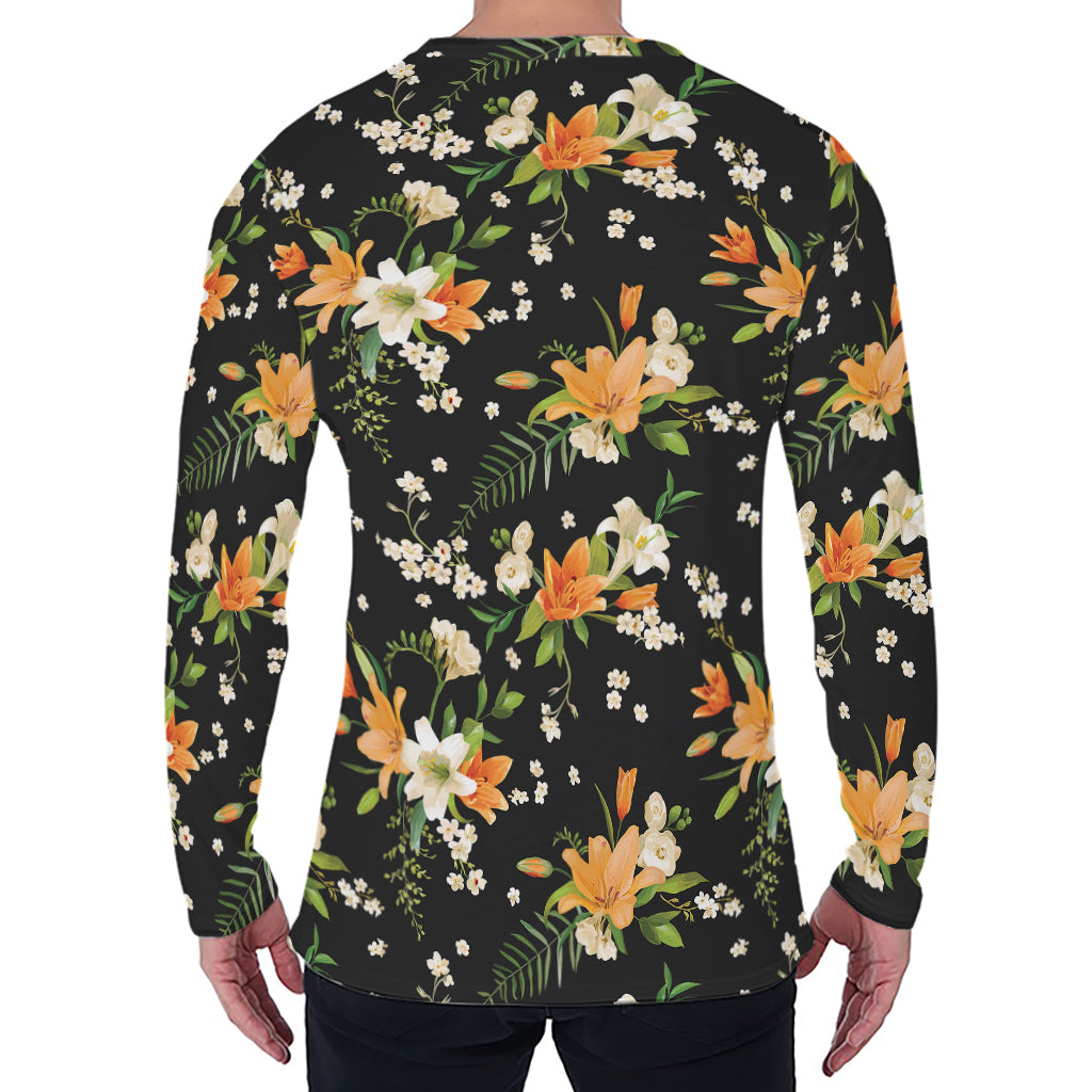 Spring Lily Flowers Pattern Print Men's Long Sleeve T-Shirt