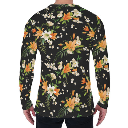 Spring Lily Flowers Pattern Print Men's Long Sleeve T-Shirt