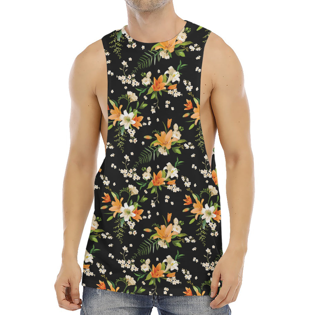 Spring Lily Flowers Pattern Print Men's Muscle Tank Top