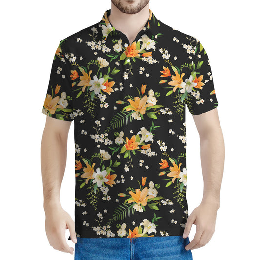 Spring Lily Flowers Pattern Print Men's Polo Shirt