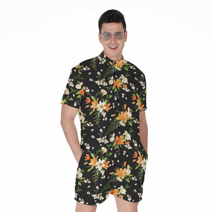 Spring Lily Flowers Pattern Print Men's Rompers