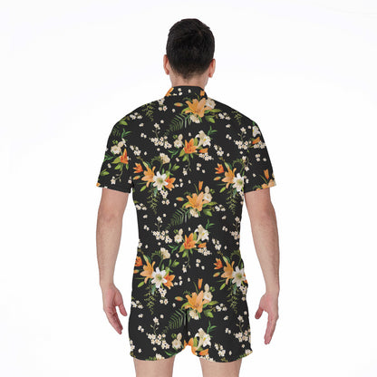 Spring Lily Flowers Pattern Print Men's Rompers