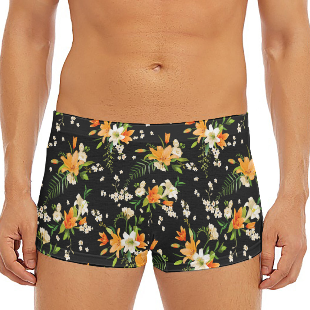 Spring Lily Flowers Pattern Print Men's Short Boxer Briefs