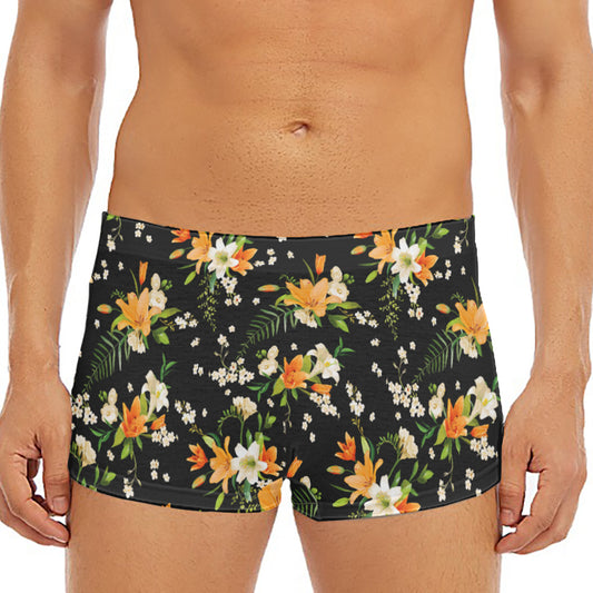 Spring Lily Flowers Pattern Print Men's Short Boxer Briefs