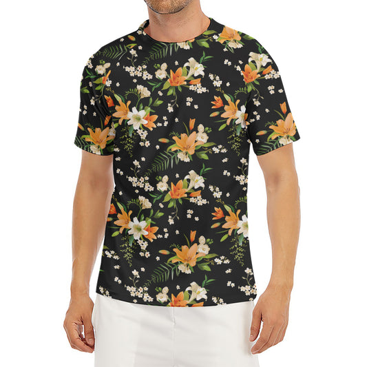 Spring Lily Flowers Pattern Print Men's Short Sleeve Rash Guard