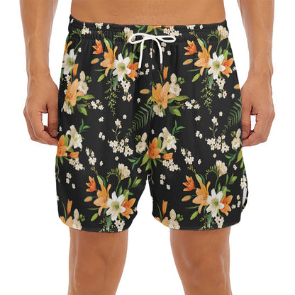 Spring Lily Flowers Pattern Print Men's Split Running Shorts