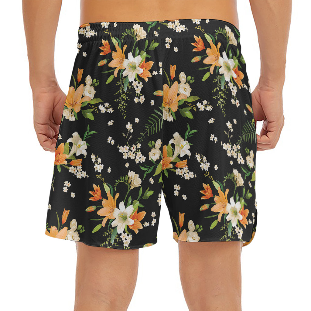 Spring Lily Flowers Pattern Print Men's Split Running Shorts