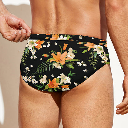 Spring Lily Flowers Pattern Print Men's Swim Briefs