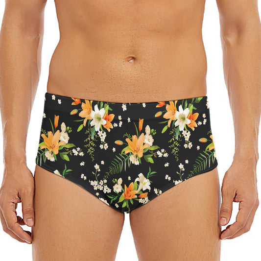 Spring Lily Flowers Pattern Print Men's Triangle Swim Briefs