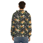 Spring Lily Flowers Pattern Print Men's Velvet Pullover Hoodie