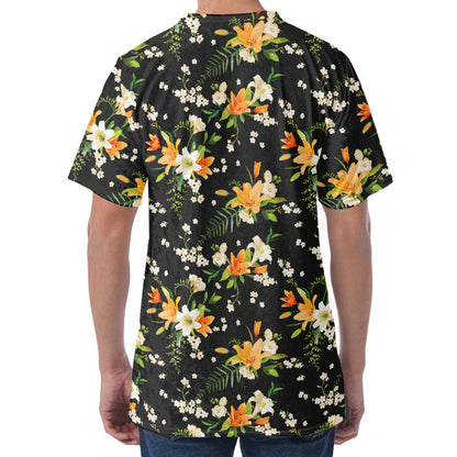 Spring Lily Flowers Pattern Print Men's Velvet T-Shirt