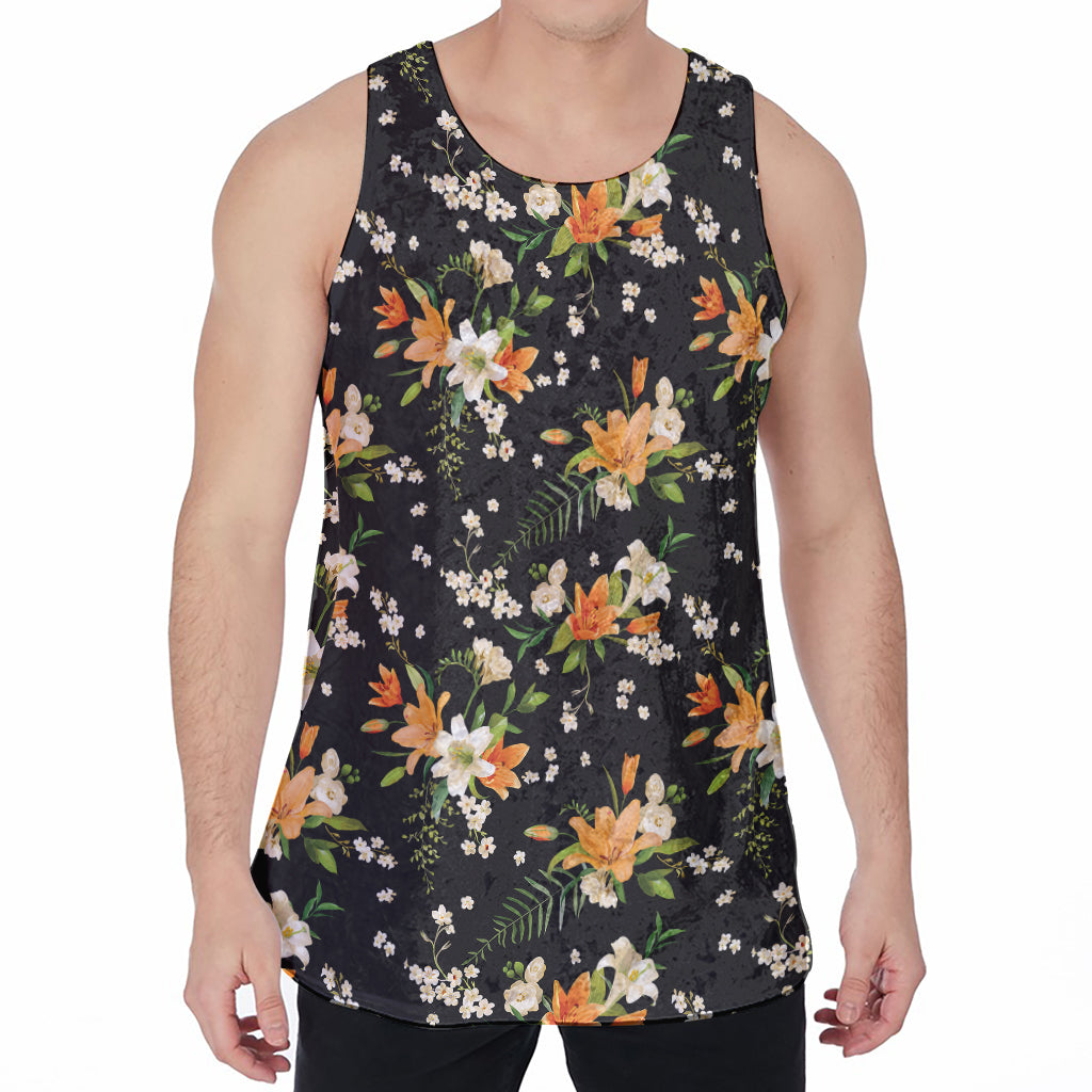 Spring Lily Flowers Pattern Print Men's Velvet Tank Top