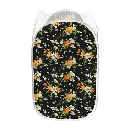 Spring Lily Flowers Pattern Print Mesh Laundry Hamper