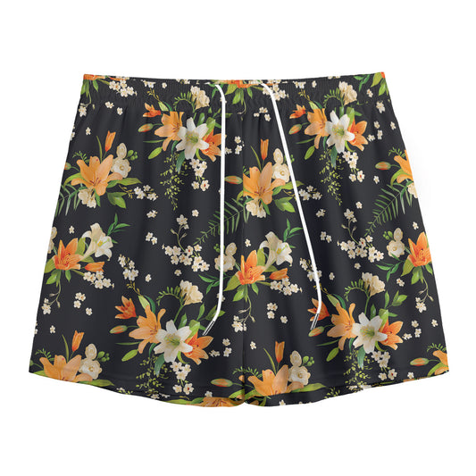 Spring Lily Flowers Pattern Print Mesh Shorts