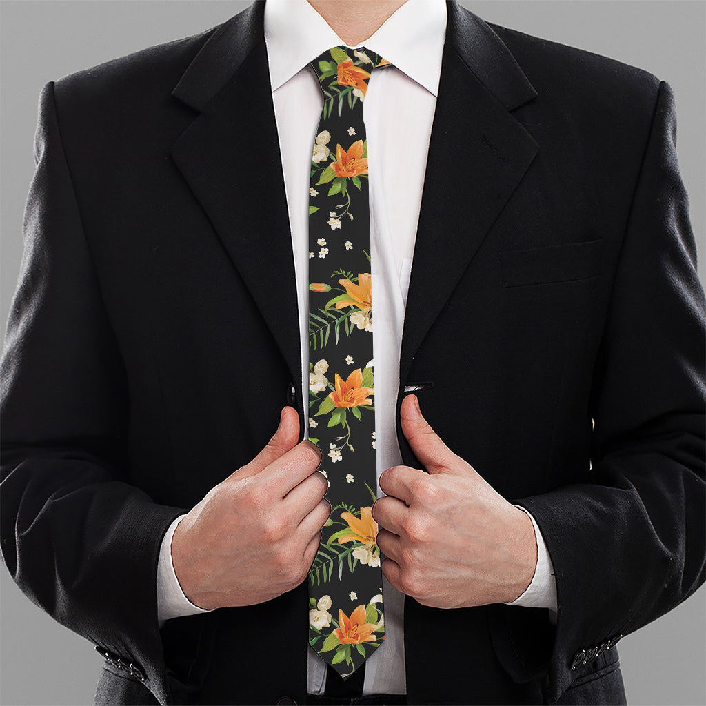 Spring Lily Flowers Pattern Print Necktie