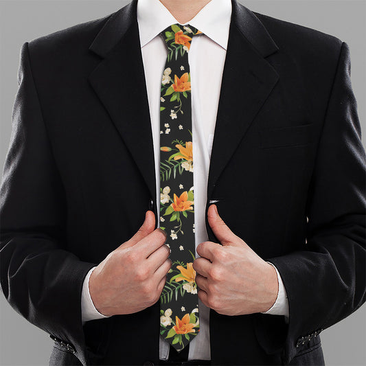Spring Lily Flowers Pattern Print Necktie
