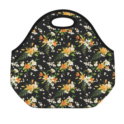 Spring Lily Flowers Pattern Print Neoprene Lunch Bag