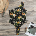 Spring Lily Flowers Pattern Print One Shoulder Bodysuit