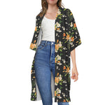 Spring Lily Flowers Pattern Print Open Front Beach Cover Up