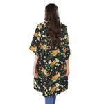 Spring Lily Flowers Pattern Print Open Front Beach Cover Up
