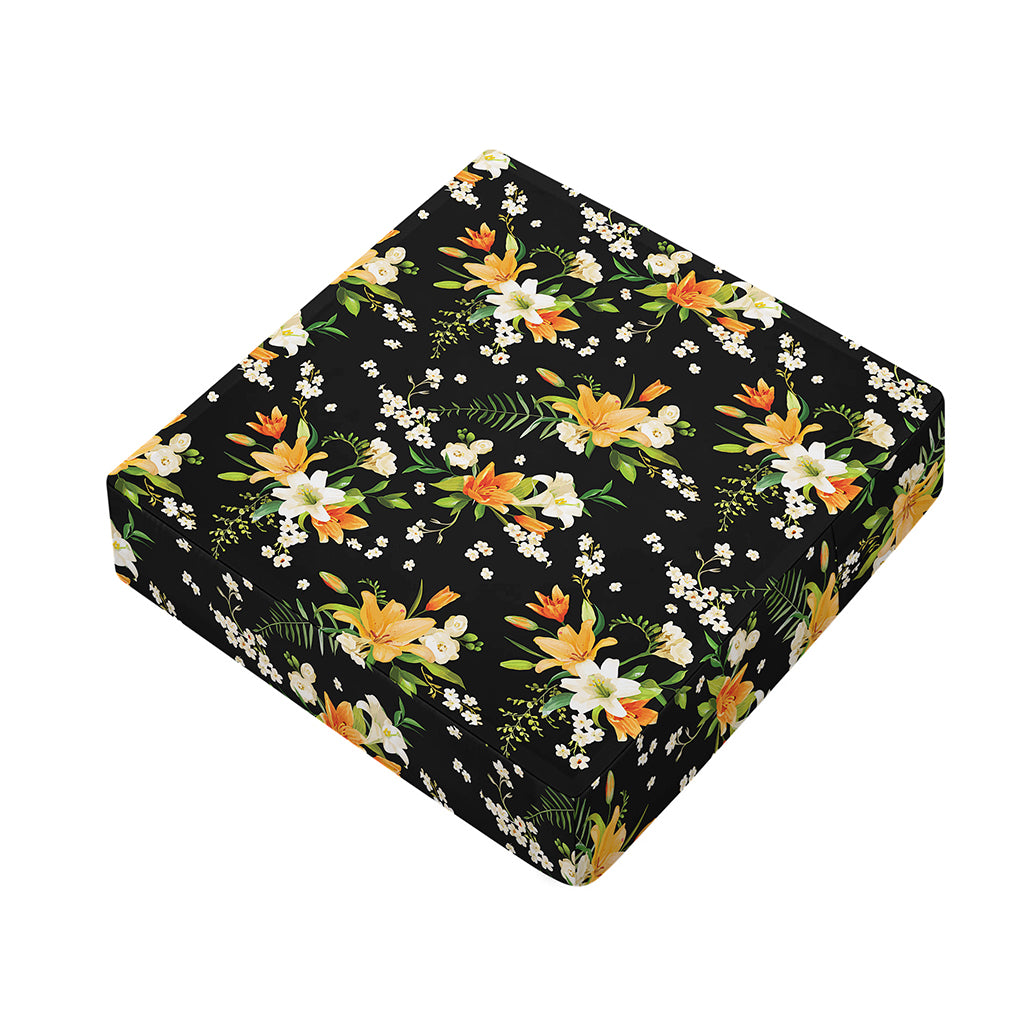 Spring Lily Flowers Pattern Print Outdoor Seat Cushion Cover