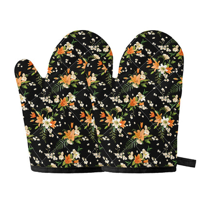 Spring Lily Flowers Pattern Print Oven Mitts