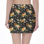 Spring Lily Flowers Pattern Print Pencil Mini Skirt