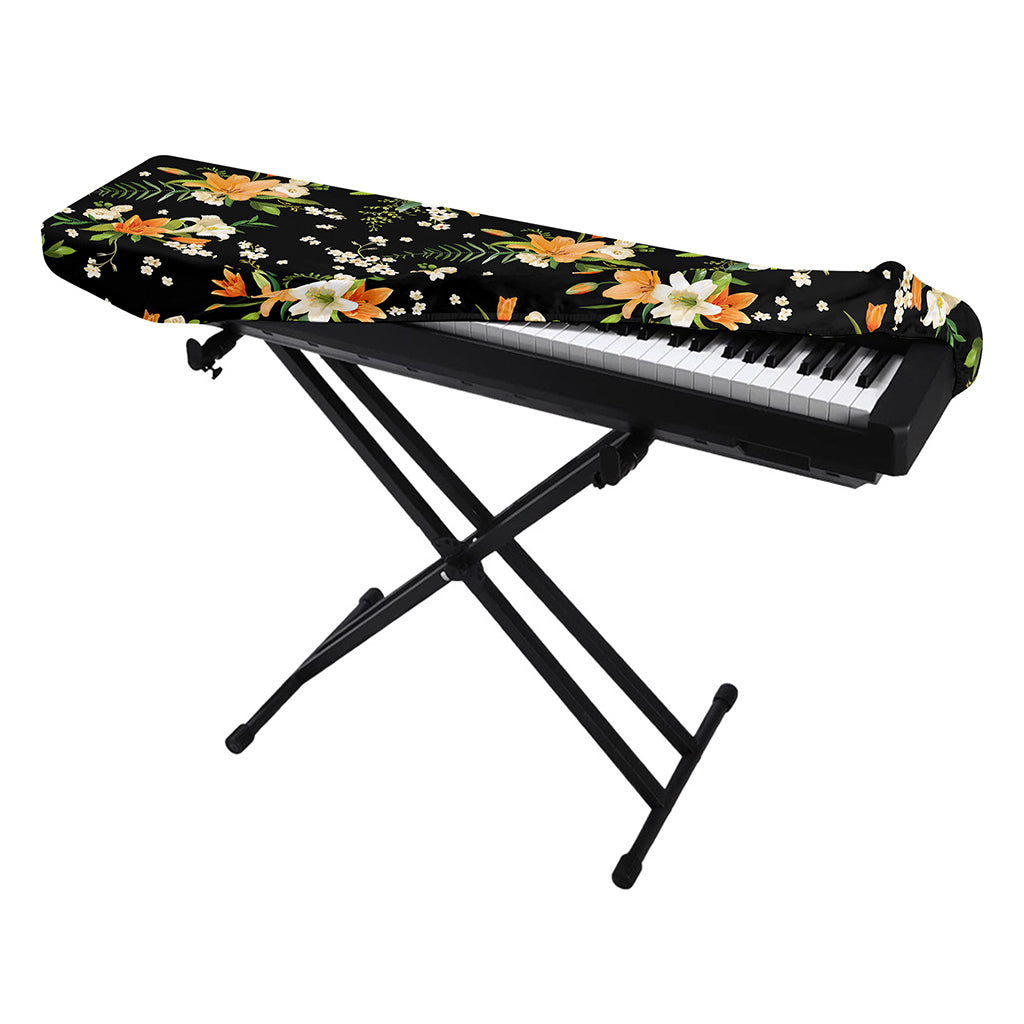 Spring Lily Flowers Pattern Print Piano Keyboard Cover