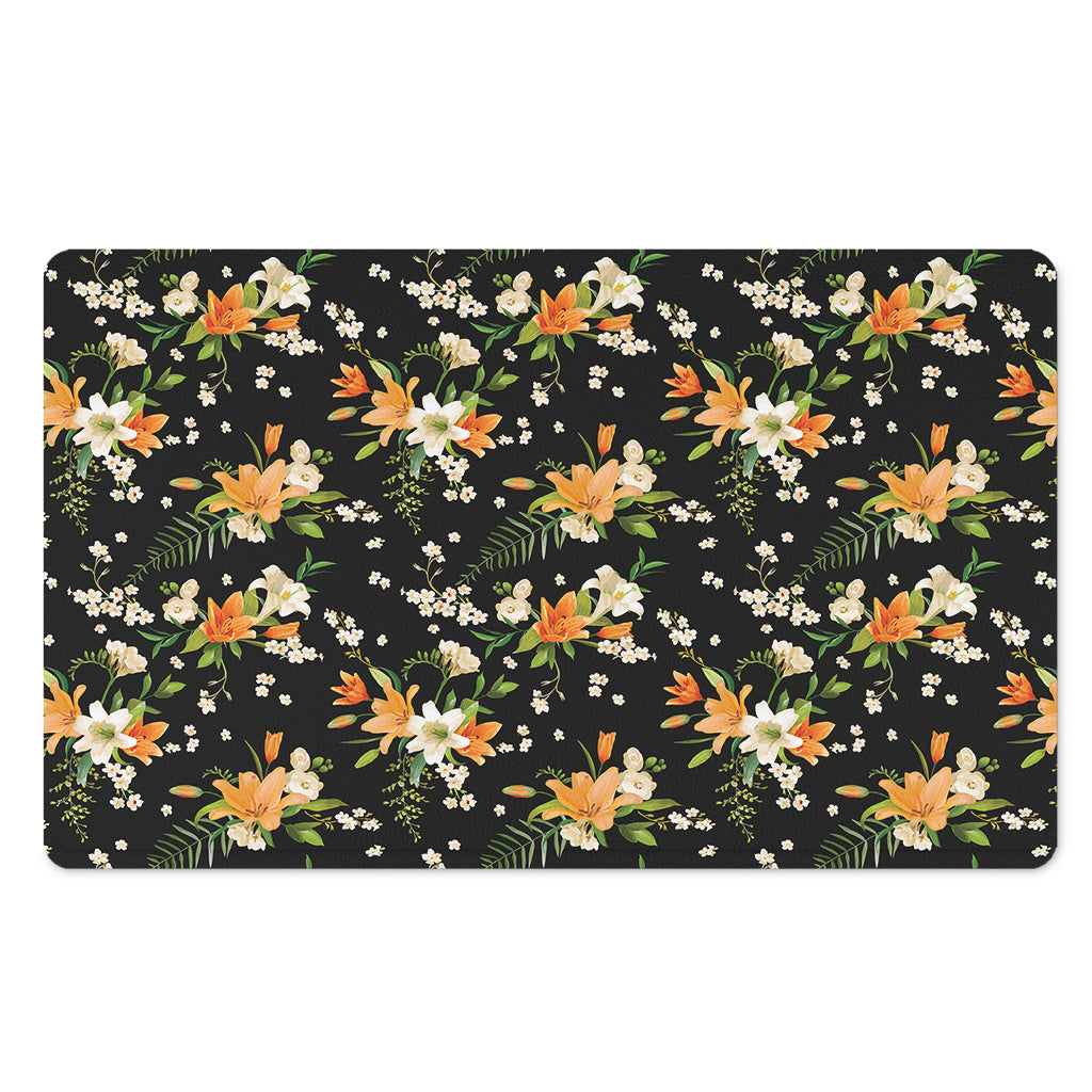 Spring Lily Flowers Pattern Print Polyester Doormat