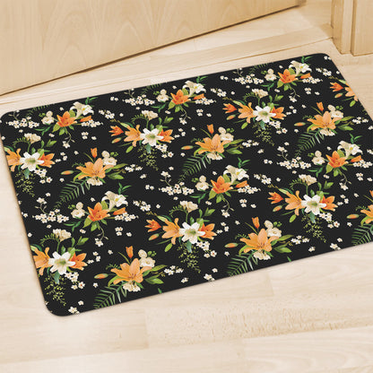 Spring Lily Flowers Pattern Print Polyester Doormat