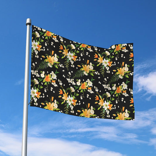 Spring Lily Flowers Pattern Print Polyester Flag