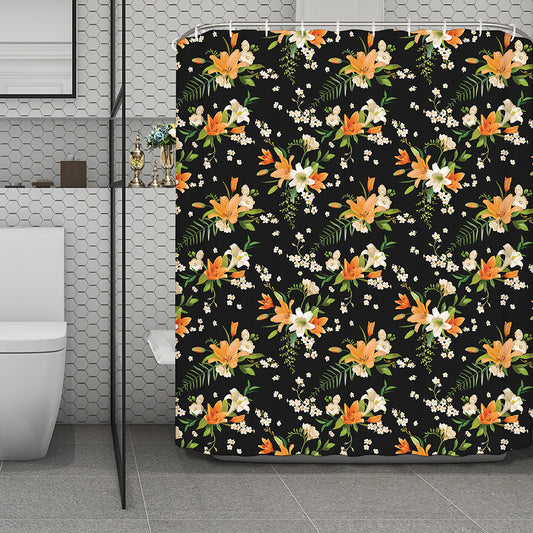 Spring Lily Flowers Pattern Print Polyester Shower Curtain