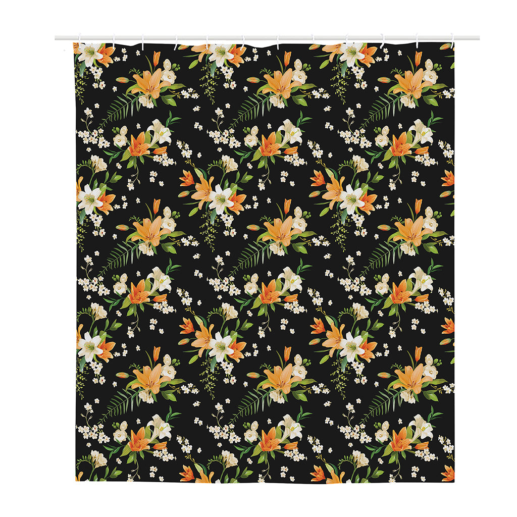 Spring Lily Flowers Pattern Print Polyester Shower Curtain