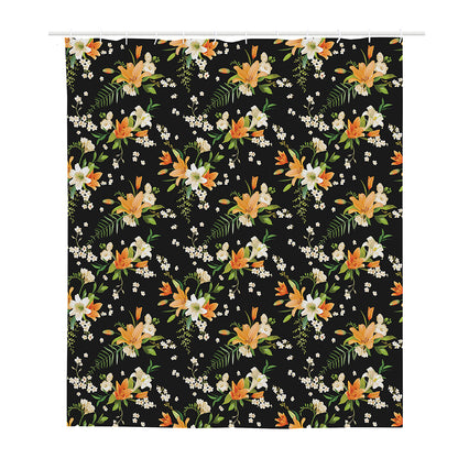 Spring Lily Flowers Pattern Print Polyester Shower Curtain