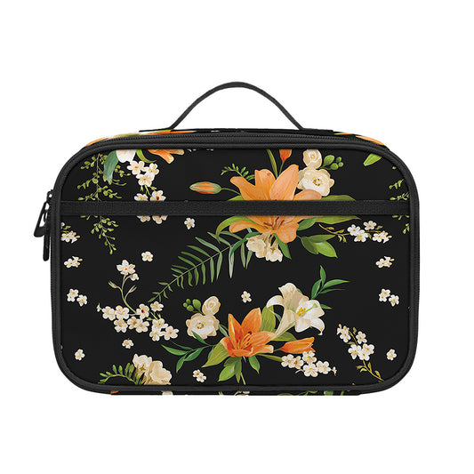 Spring Lily Flowers Pattern Print Portable Lunch Bag