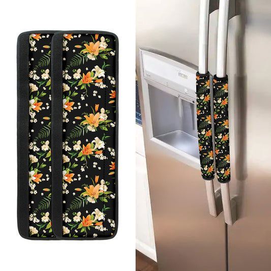 Spring Lily Flowers Pattern Print Refrigerator Handle Covers