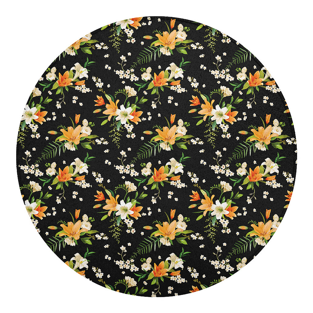 Spring Lily Flowers Pattern Print Round Blanket
