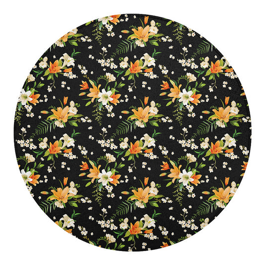 Spring Lily Flowers Pattern Print Round Blanket